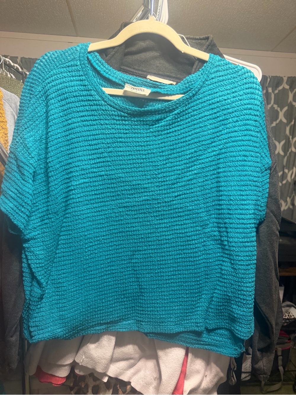 Zenana Outfitters Teal Ribbed Short-Sleeve Crew Sweater